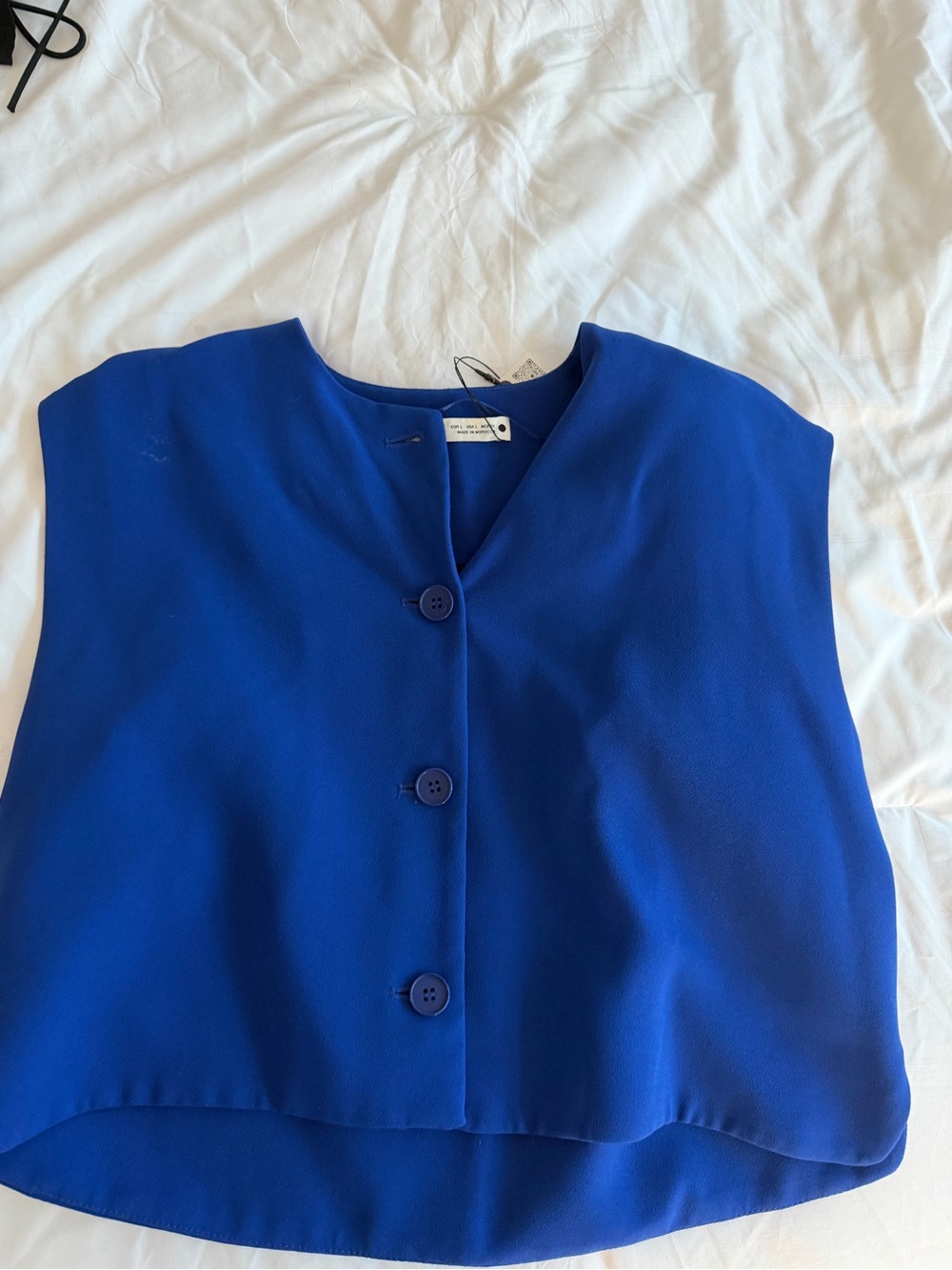 Zara Royal Blue Sleeveless Button-Front Top